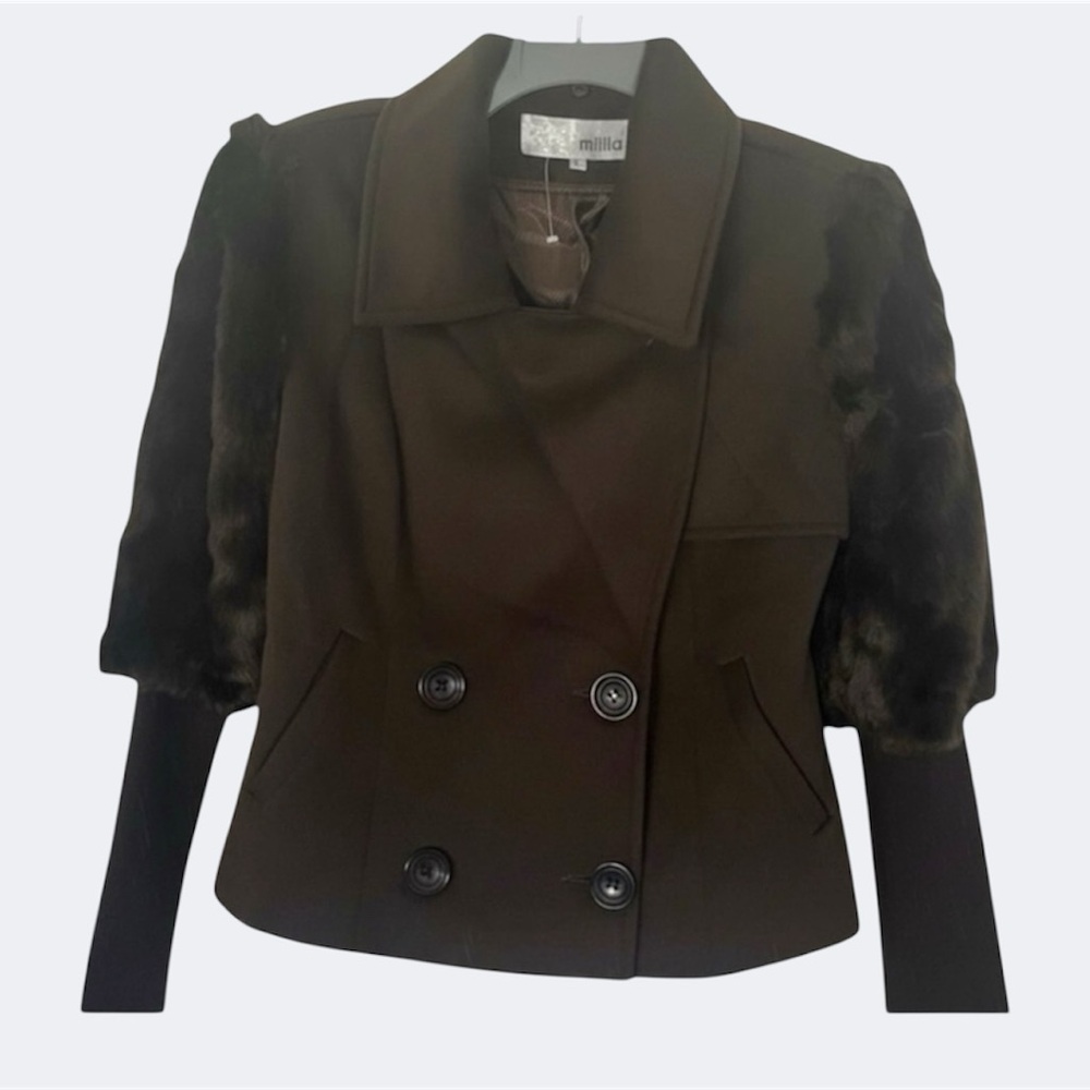 MIILLA JACKET BROWN FUR SWEATER SLEEVES LARGE